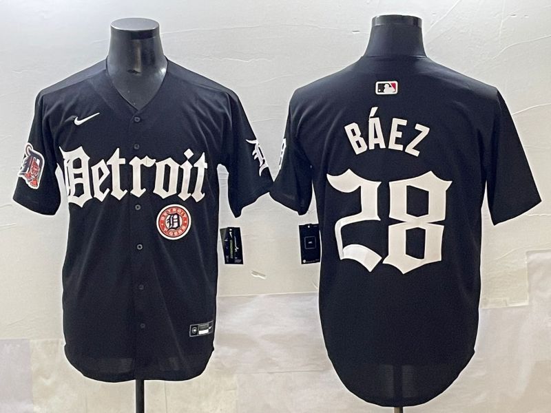 Men 2025 Detroit Tigers #28 Baez Black Five generations Joint Name Nike MLB Jersey style 23